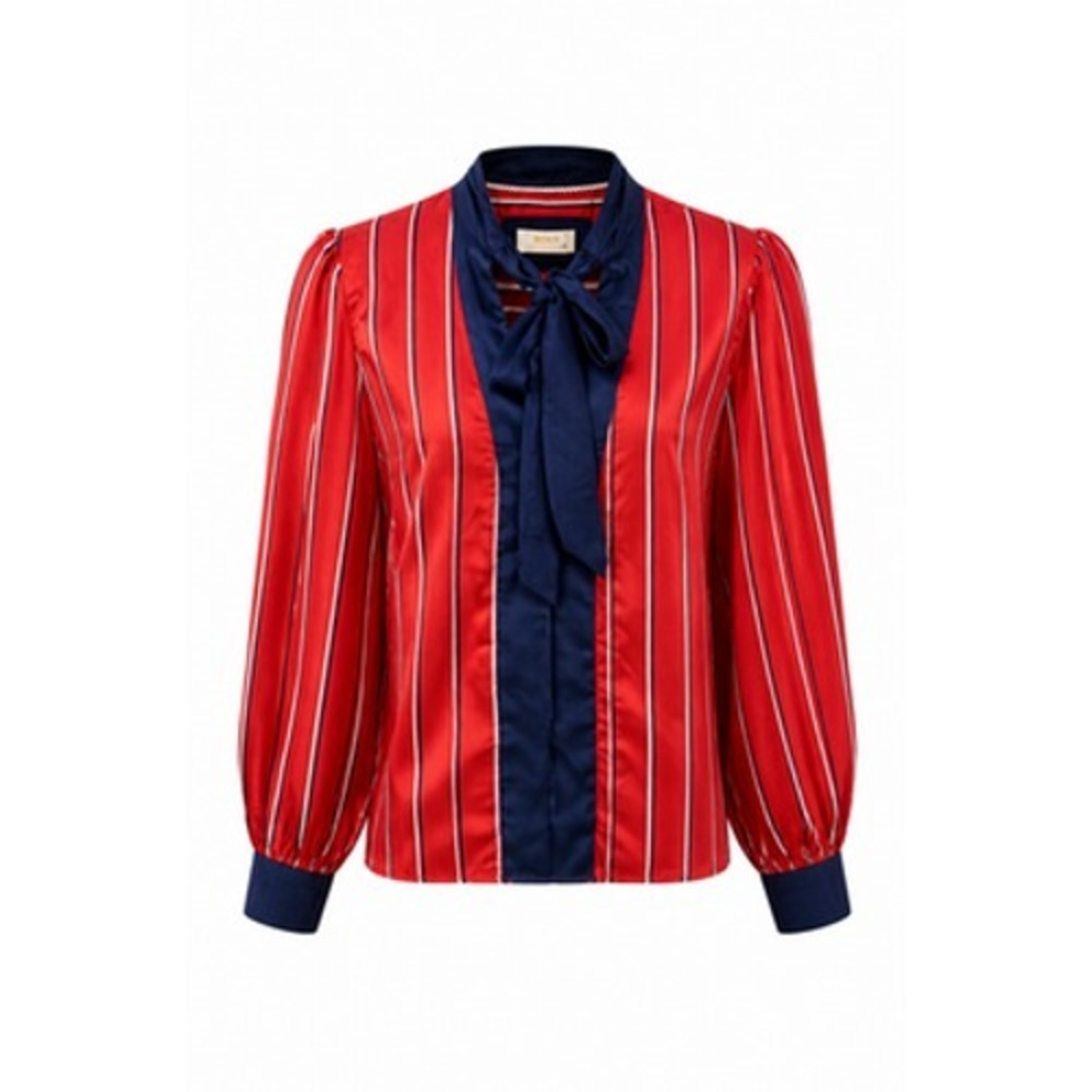 Maeve Anthropologie Shirt Womens XS Red Navy Stripe Tie Neck Long Sleeve Top